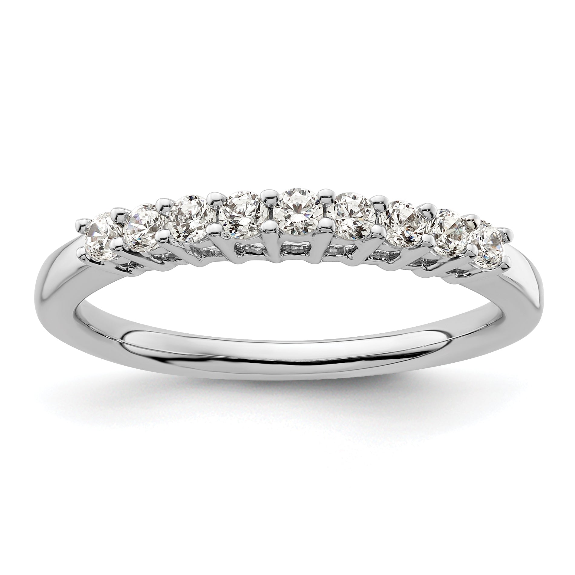 0.32ct. CZ Solid Real 14K White Gold 9-Stone Wedding Band Ring