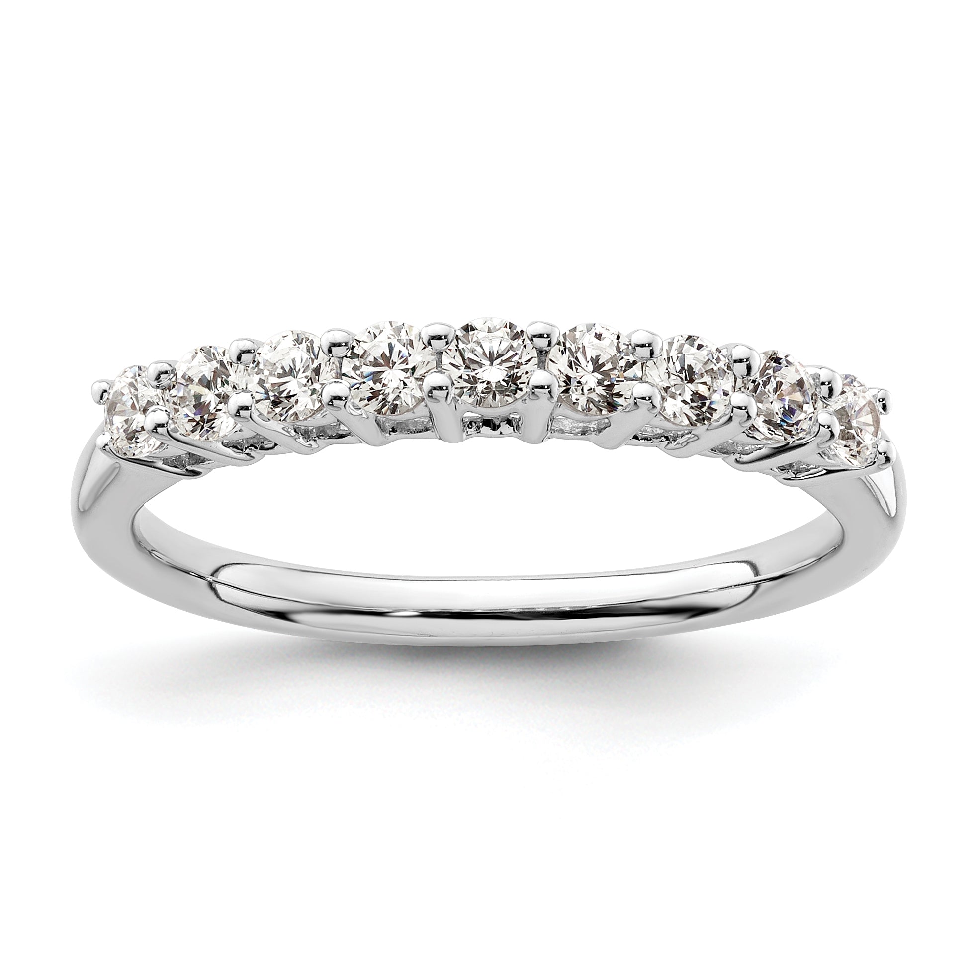 0.45ct. CZ Solid Real 14K White Gold 9-Stone Wedding Band Ring