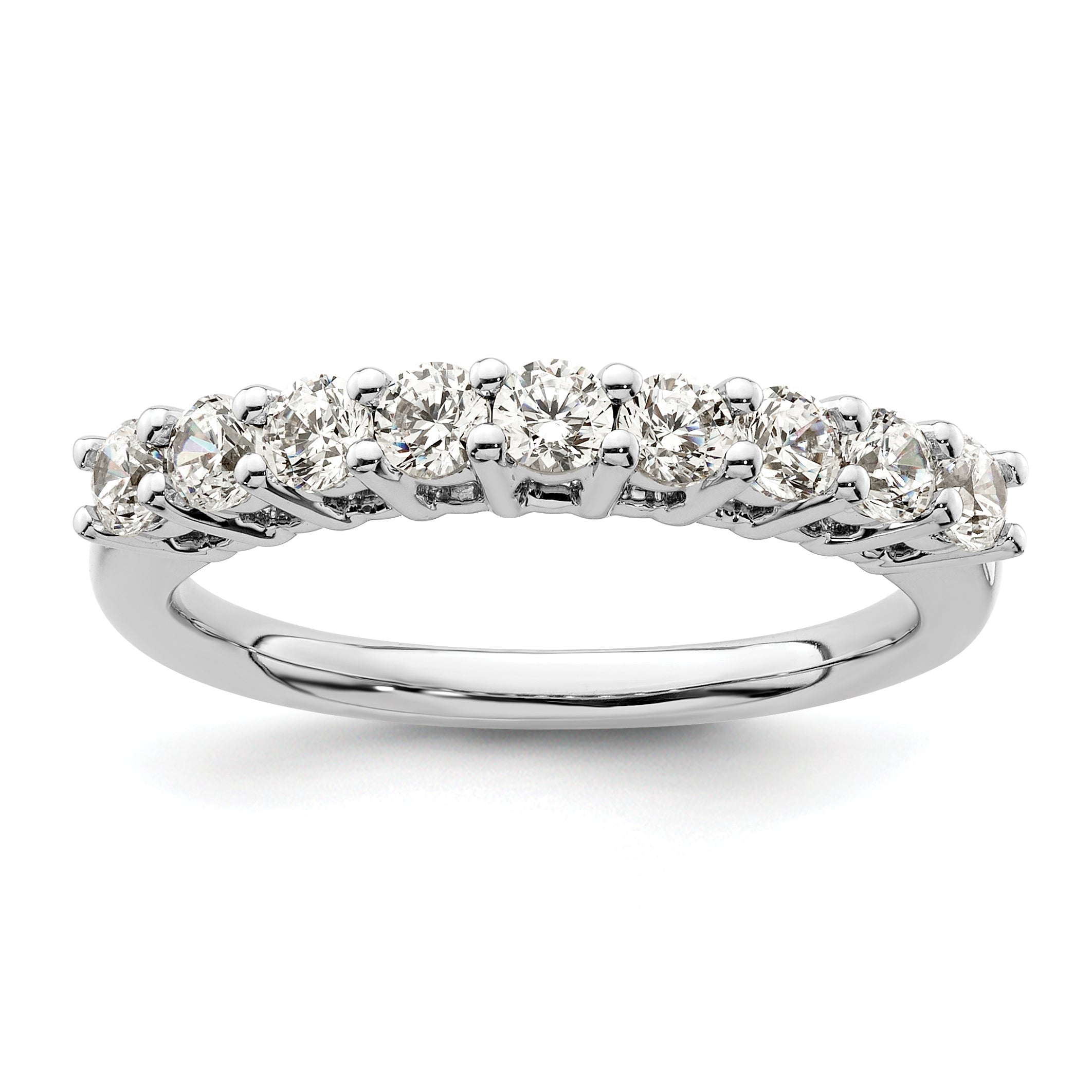0.71ct. CZ Solid Real 14K White Gold 9-Stone Wedding Band Ring