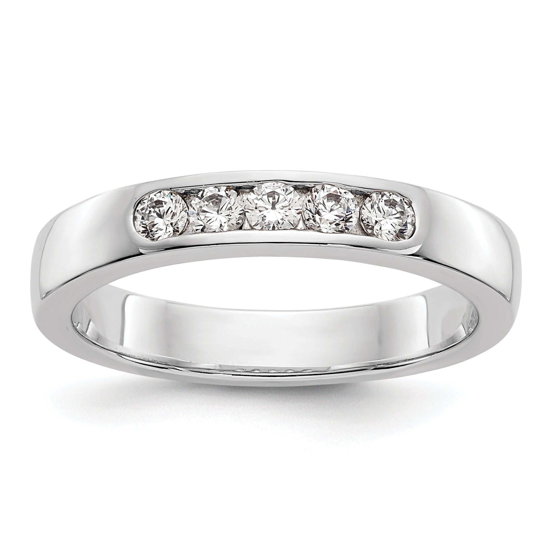 0.26ct. CZ Solid Real 14K White Gold 5-Stone Channel Wedding Band Ring