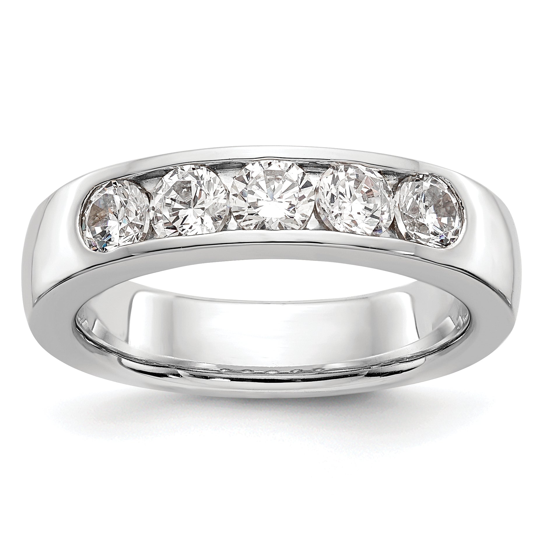 1.00ct. CZ Solid Real 14K White Gold 5-Stone Channel Wedding Band Ring