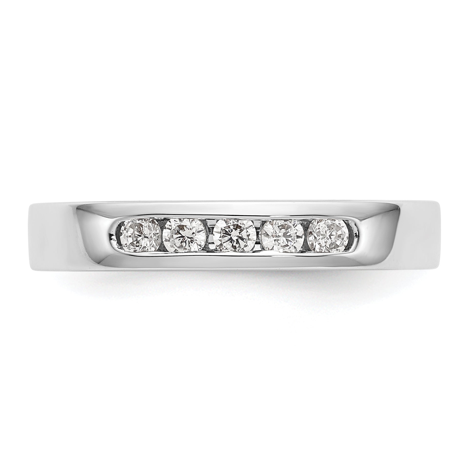 0.25ct. CZ Solid Real 14k White Gold Flat Partial Closed 5-Stone Channel Wedding Band Ring