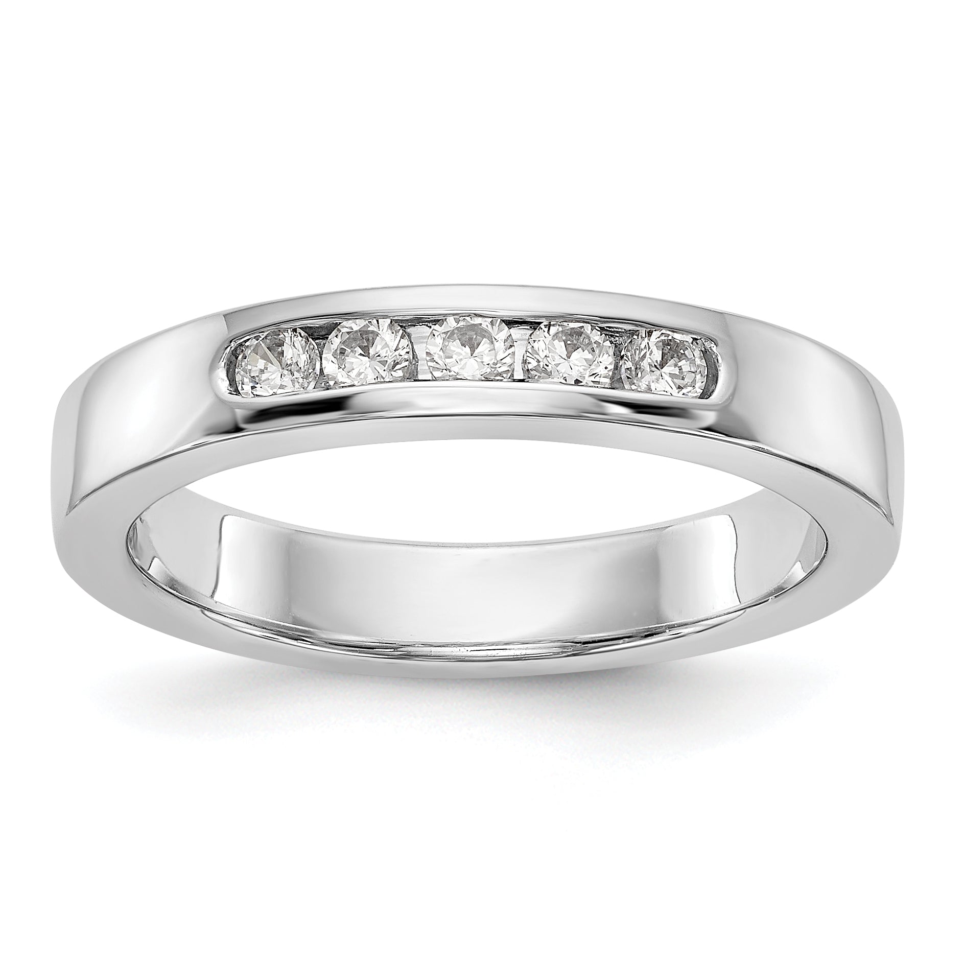 0.25ct. CZ Solid Real 14k White Gold Flat Partial Closed 5-Stone Channel Wedding Band Ring