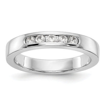 0.25ct. CZ Solid Real 14k White Gold Flat Partial Closed 5-Stone Channel Wedding Band Ring