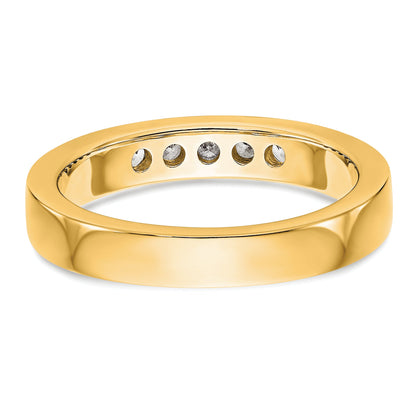 0.25ct. CZ Solid Real 14k Yellow Gold Flat Partial Closed 5-Stone Channel Wedding Band Ring