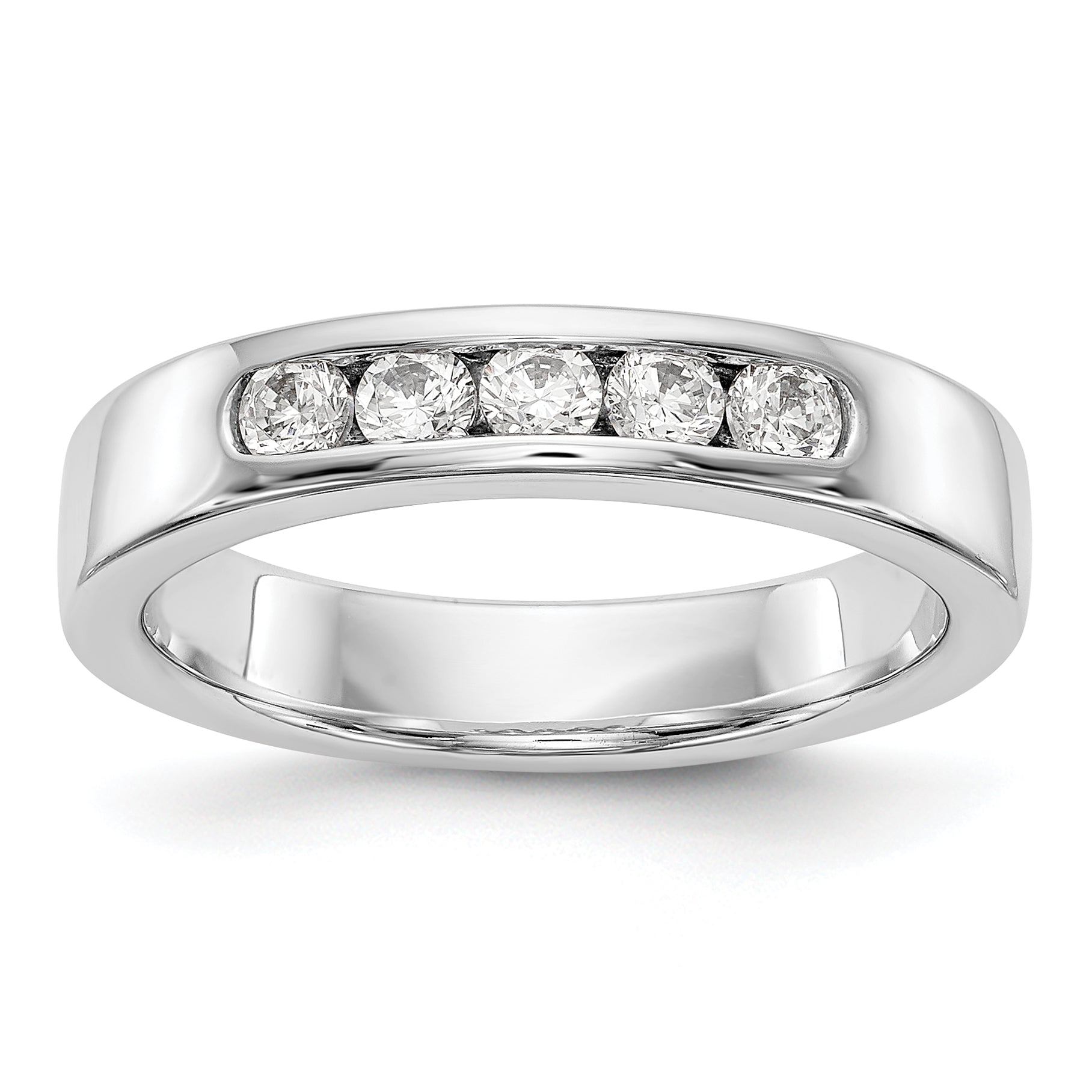 0.35ct. CZ Solid Real 14K White Gold 5-Stone Channel Wedding Band Ring