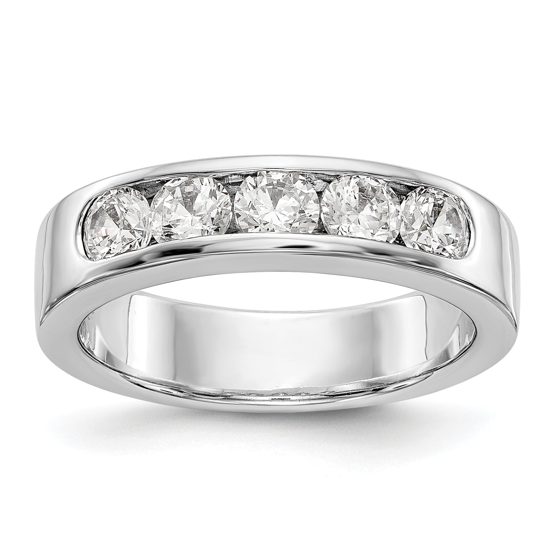 1.00ct. CZ Solid Real 14K White Gold 5-3.8mm Stone Channel Wedding Band Ring