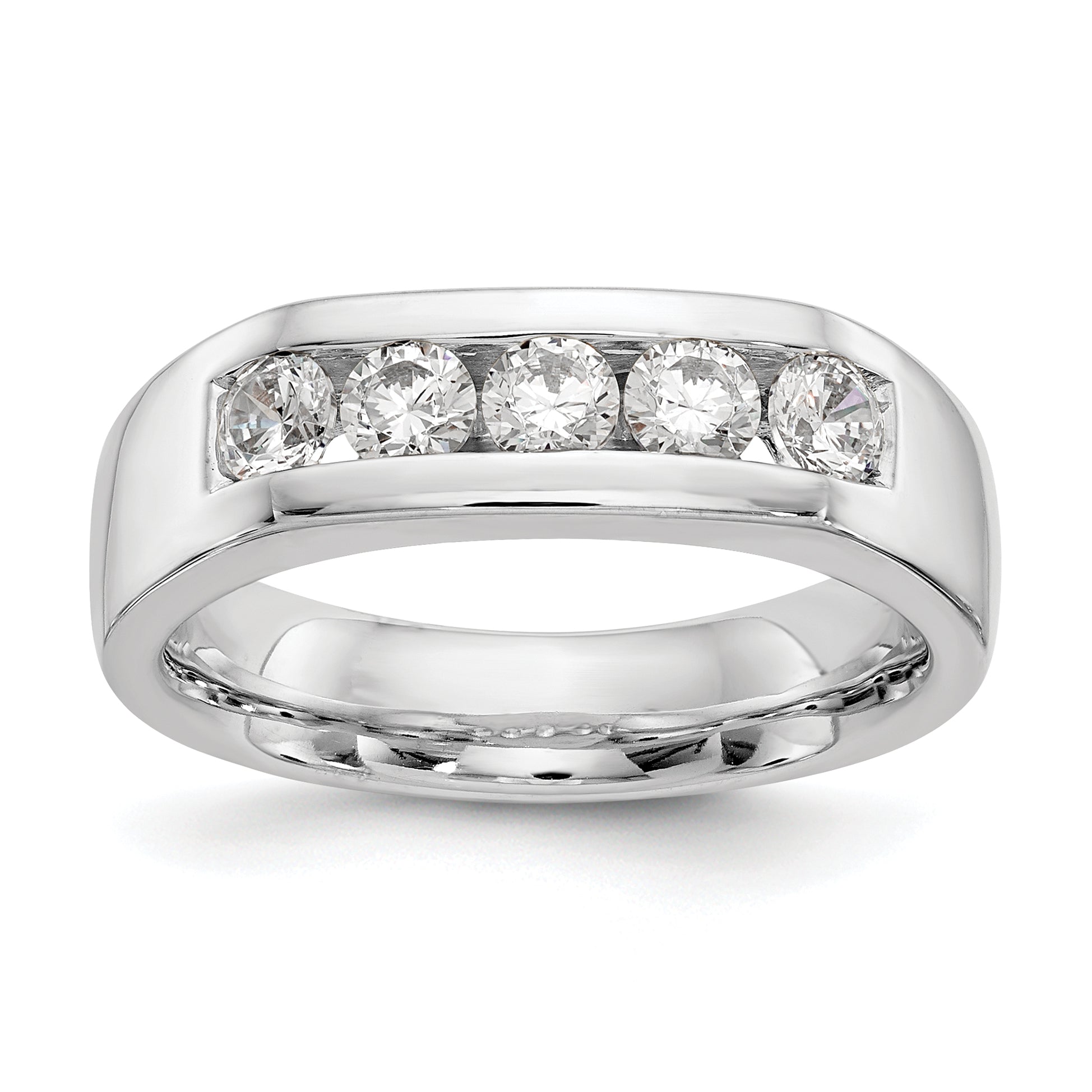 0.63ct. CZ Solid Real 14K White Gold 5-Stone Channel Wedding Band Ring