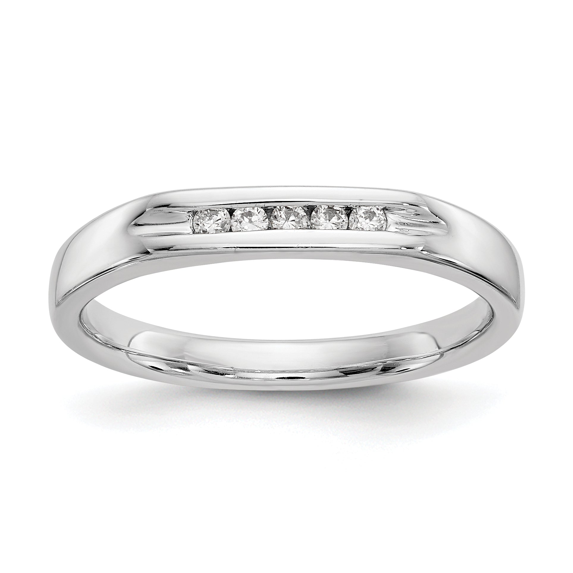0.09ct. CZ Solid Real 14K White Gold 5-Stone Channel Wedding Band Ring
