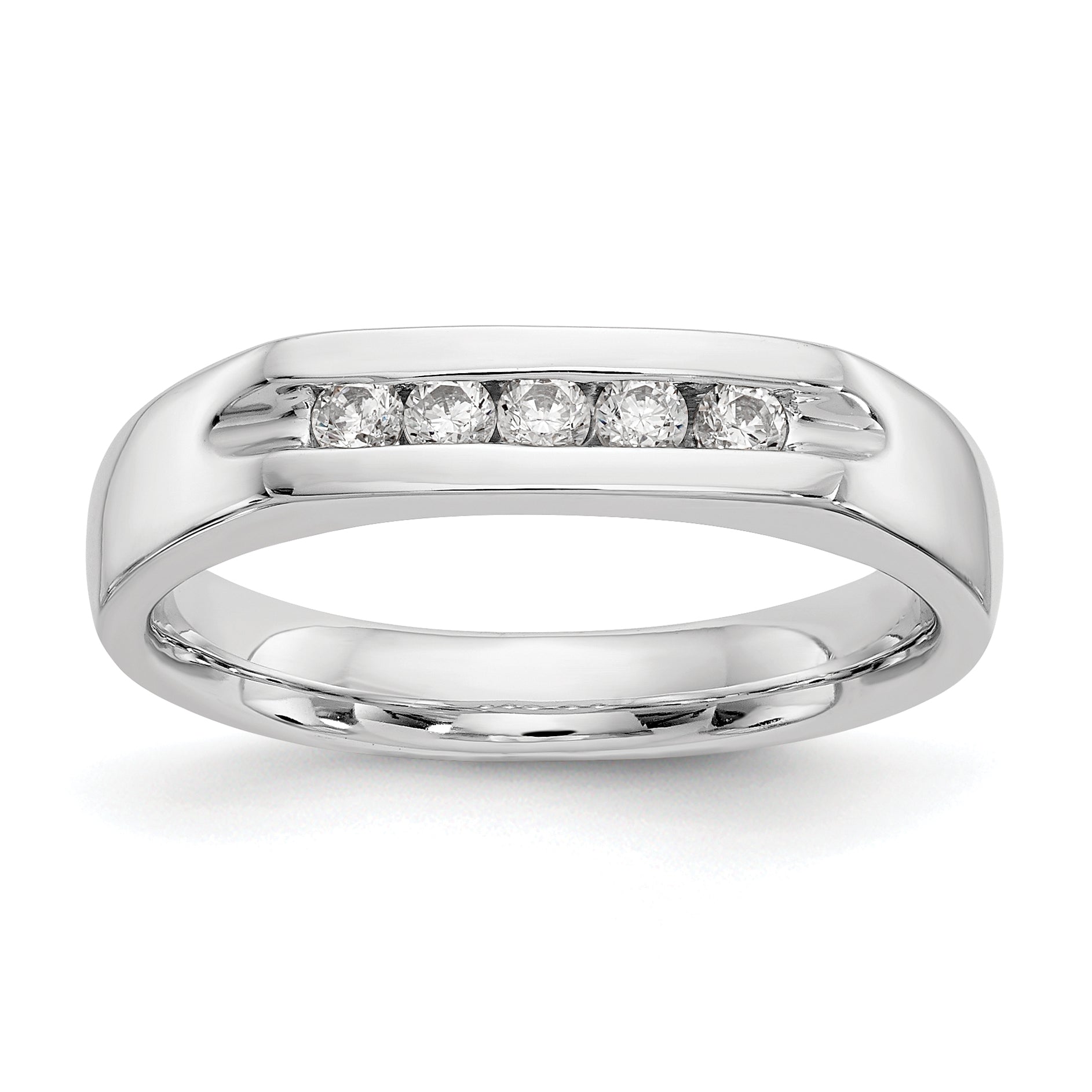 0.20ct. CZ Solid Real 14K White Gold 5-Stone Channel Wedding Band Ring