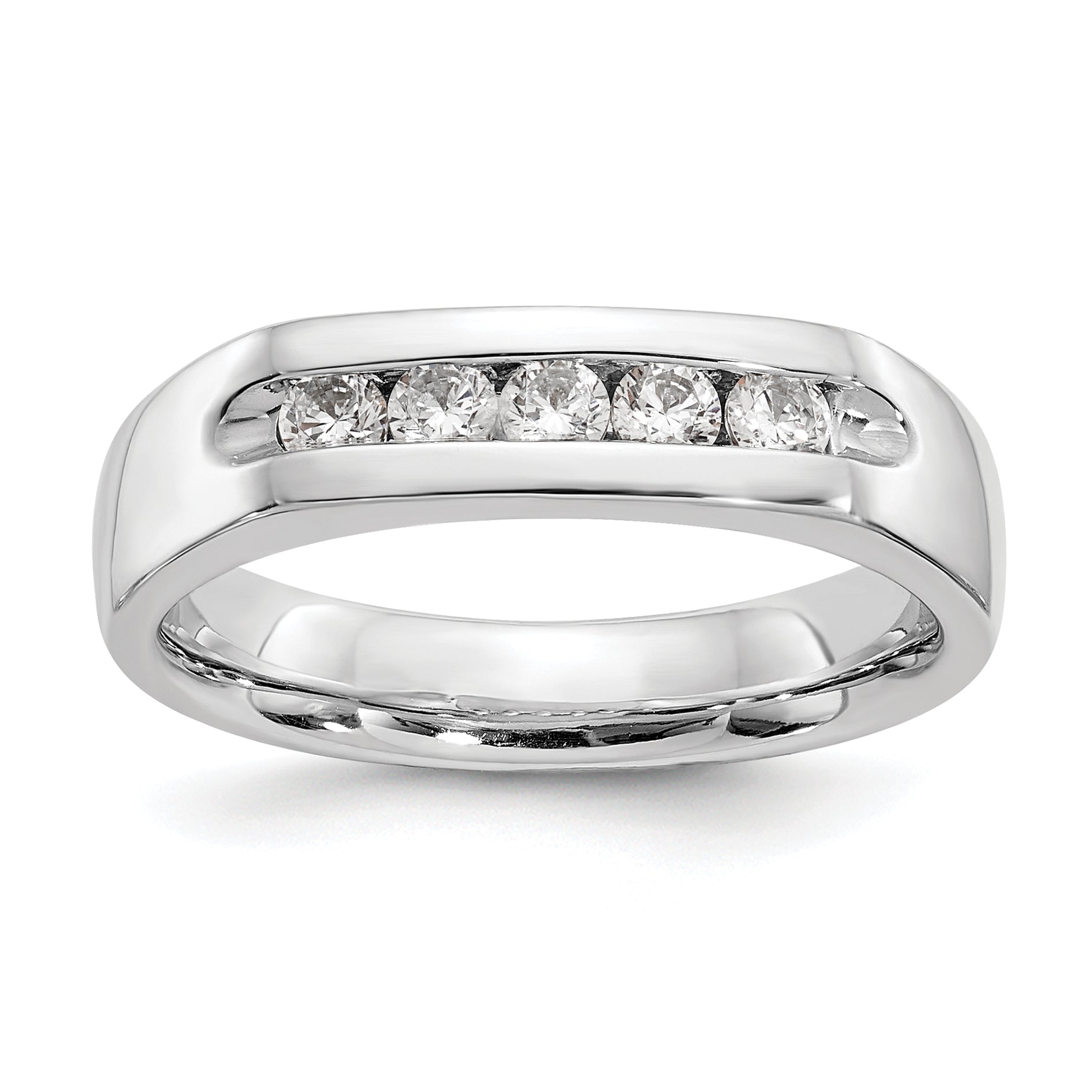 0.33ct. CZ Solid Real 14K White Gold 5-Stone Channel Wedding Band Ring