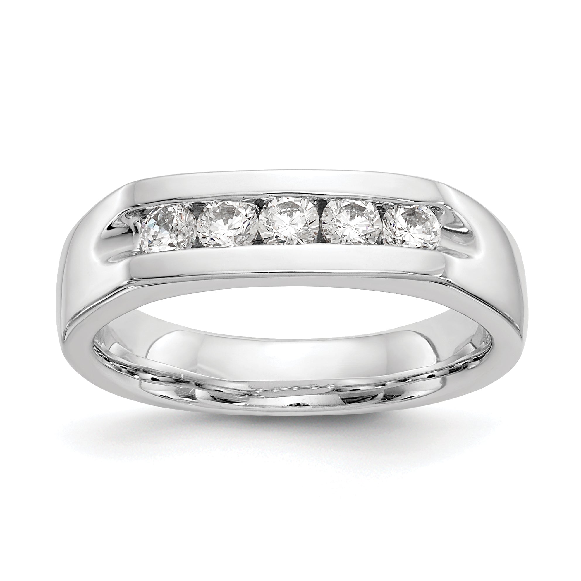 0.40ct. CZ Solid Real 14K White Gold 5-Stone Channel Wedding Band Ring
