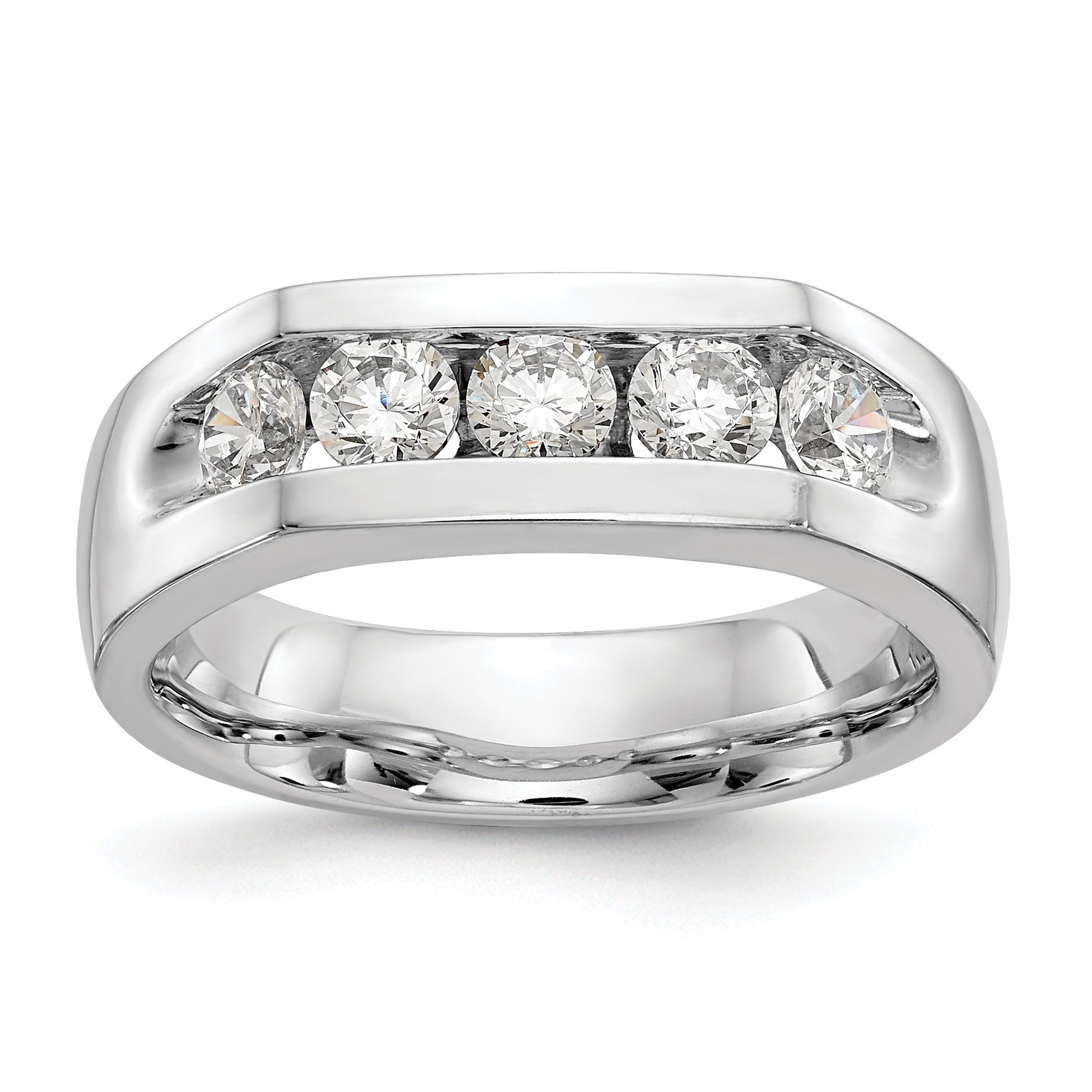 0.75ct. CZ Solid Real 14K White Gold 5-Stone Channel Wedding Band Ring