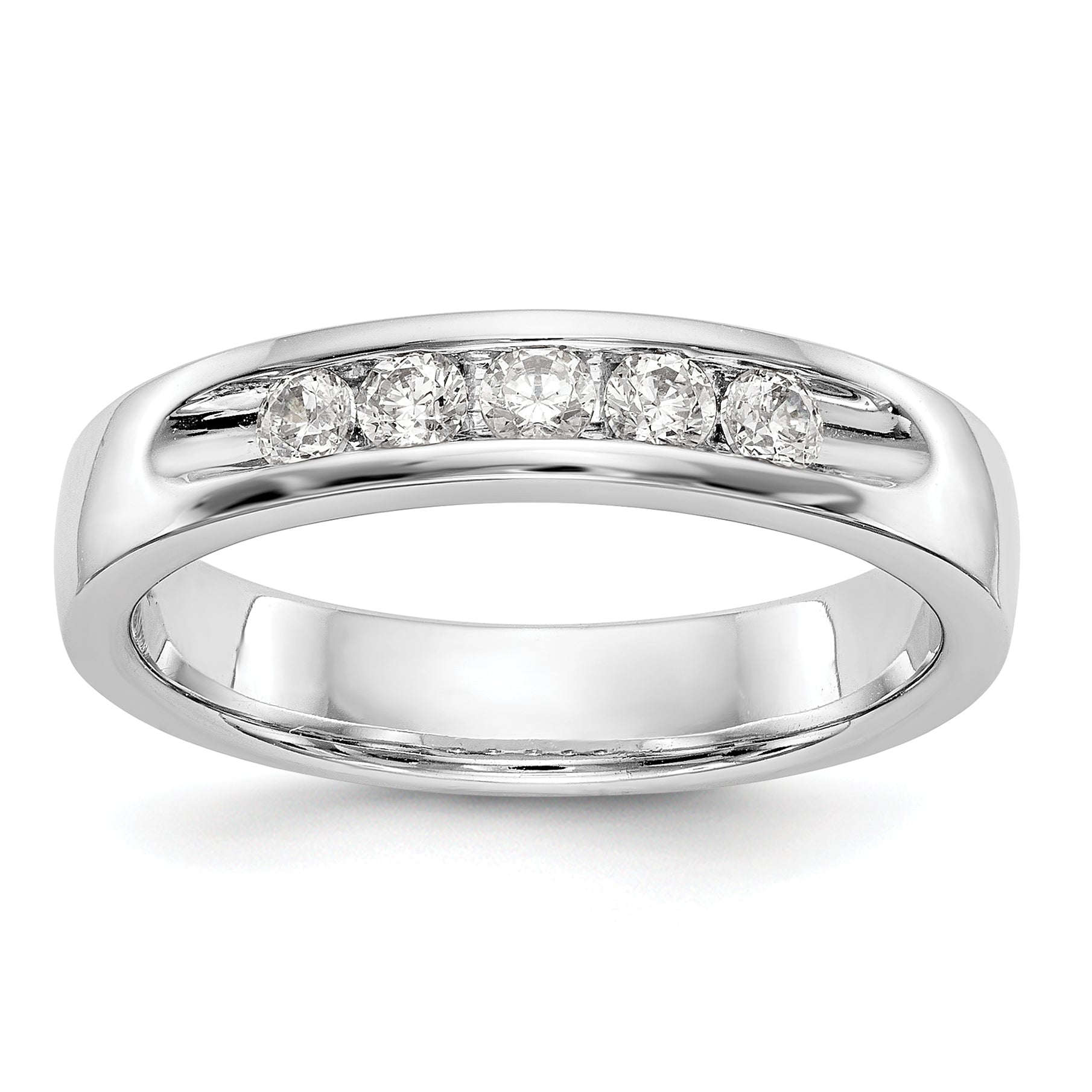 0.26ct. CZ Solid Real 14K White Gold 5-Stone Channel Wedding Band Ring