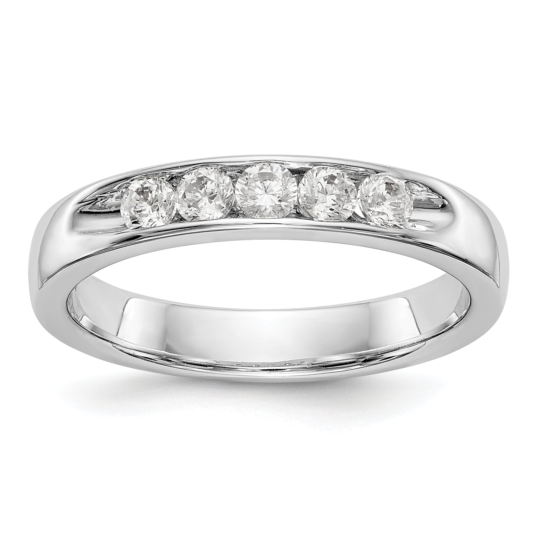 0.35ct. CZ Solid Real 14K White Gold 5-2.6mm Stone Open Channel Wedding Band Ring