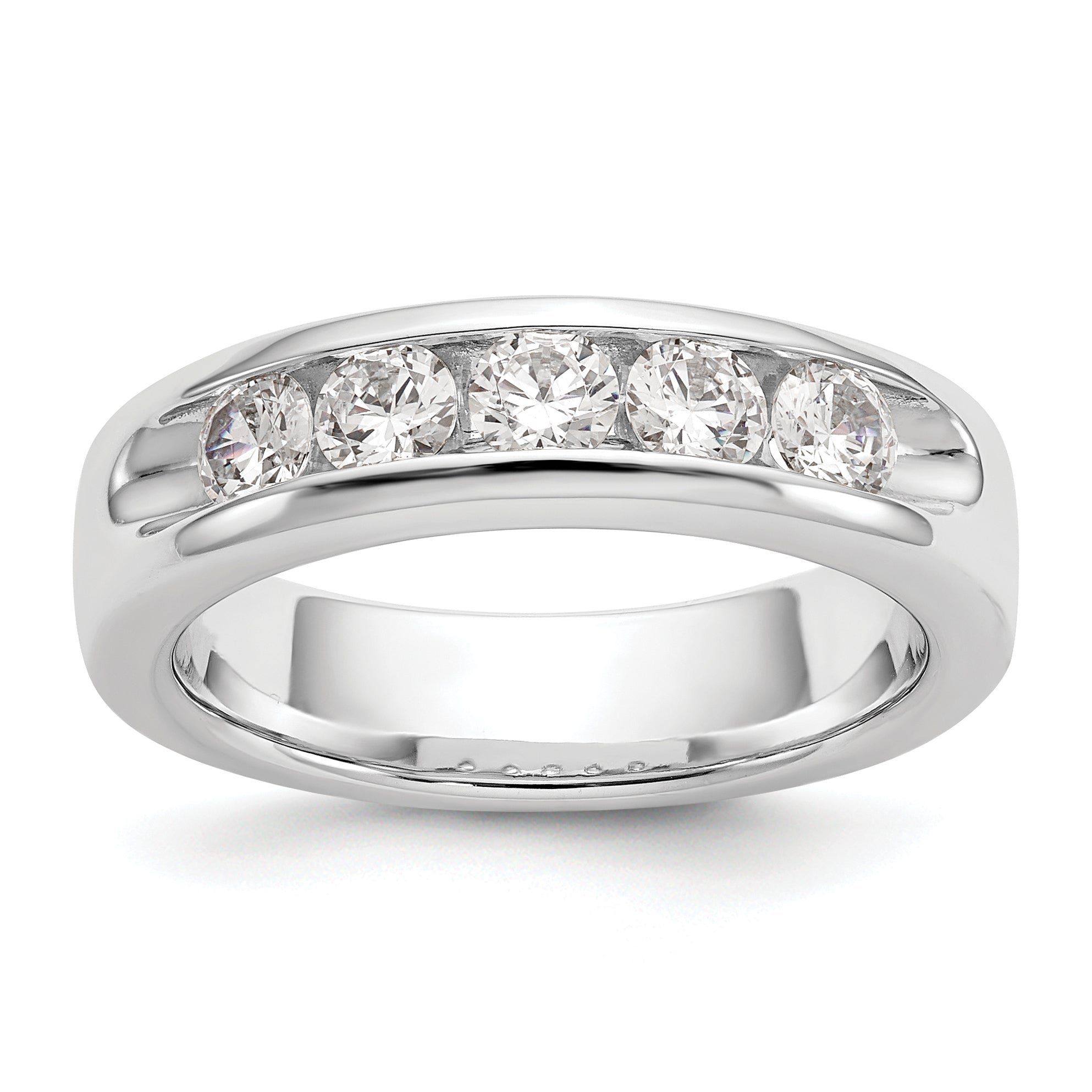 1.00ct. CZ Solid Real 14K White Gold 5-Stone Channel Wedding Band Ring