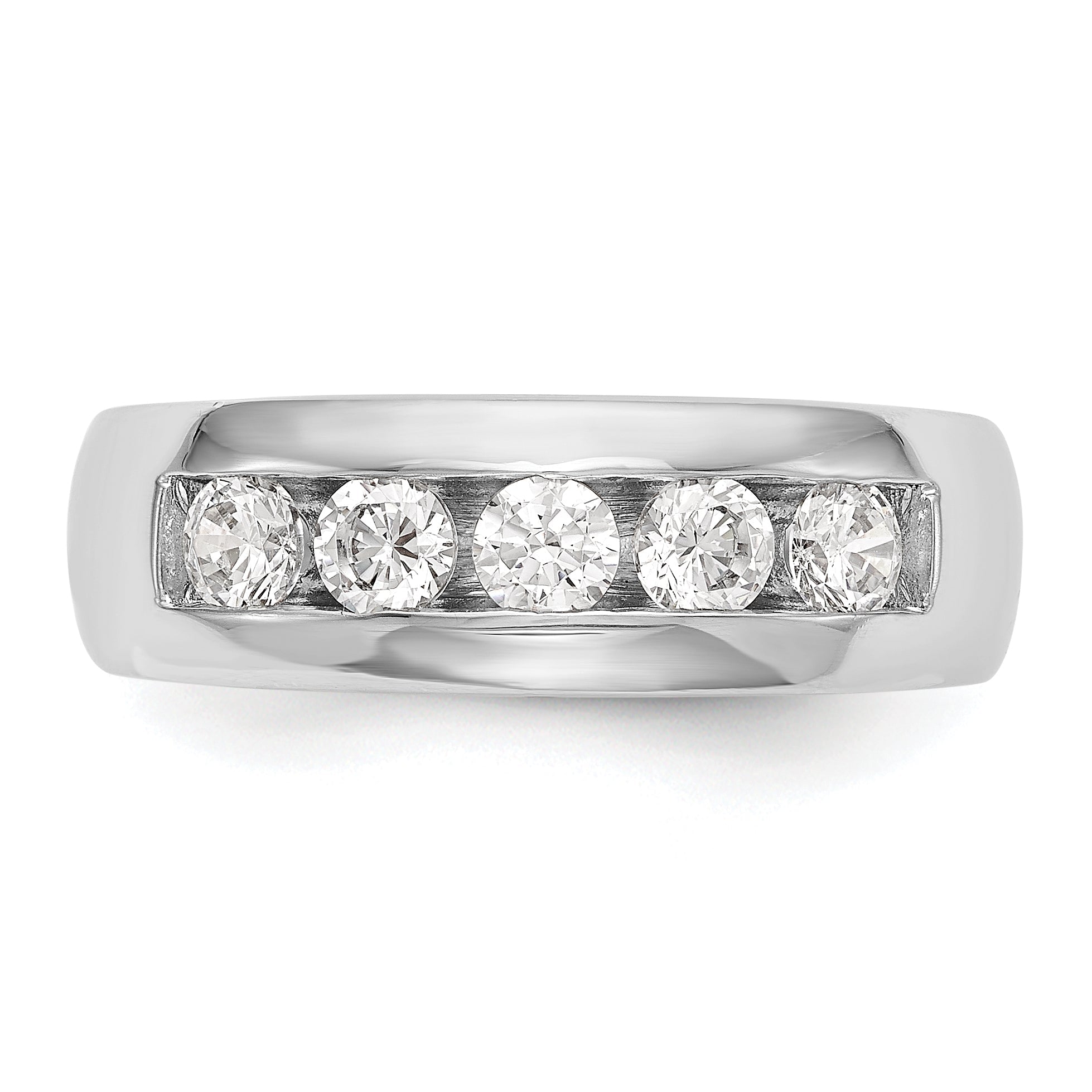 1.00ct. CZ Solid Real 14K White Gold 5-Stone Channel Wedding Band Ring
