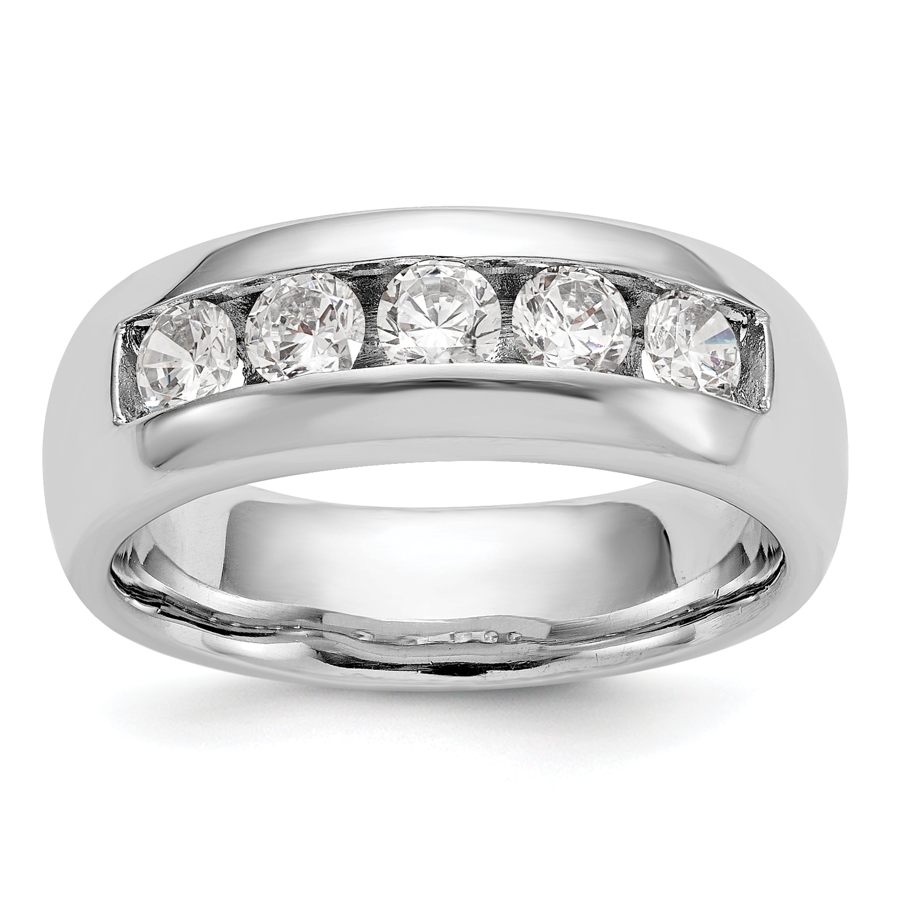 1.00ct. CZ Solid Real 14K White Gold 5-Stone Channel Wedding Band Ring