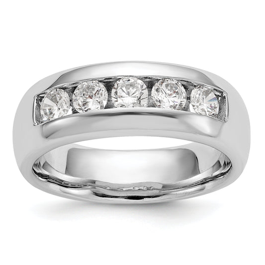 1.00ct. CZ Solid Real 14K White Gold 5-Stone Channel Wedding Band Ring