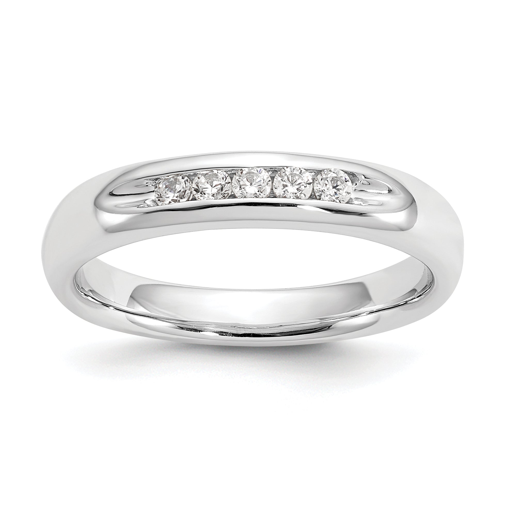 0.15ct. CZ Solid Real 14K White Gold 5-Stone Channel Wedding Band Ring