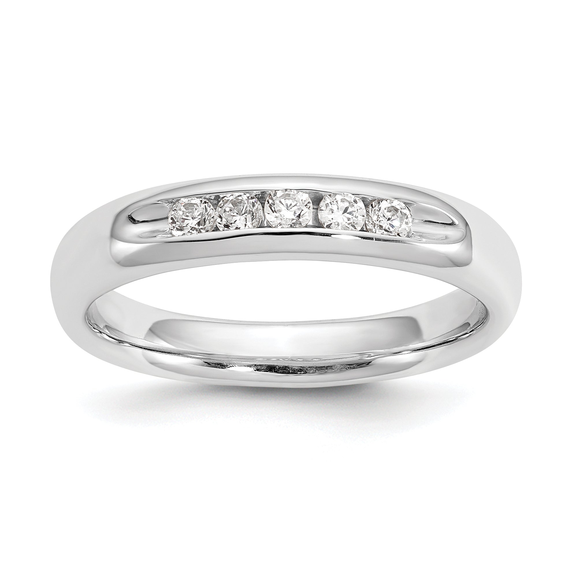 0.20ct. CZ Solid Real 14K White Gold 5-Stone Channel Wedding Band Ring