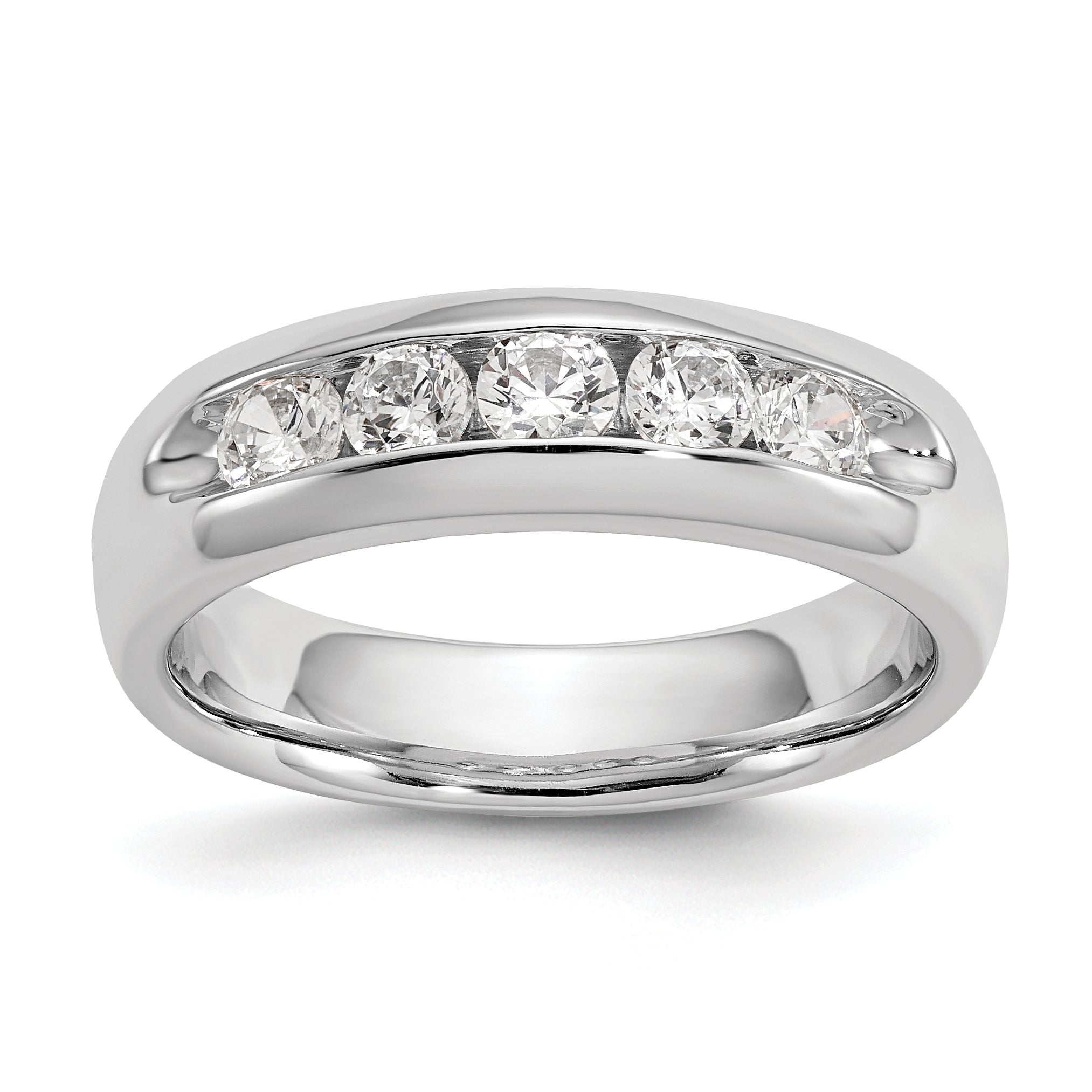 0.60ct. CZ Solid Real 14K White Gold 5-Stone Channel Wedding Band Ring