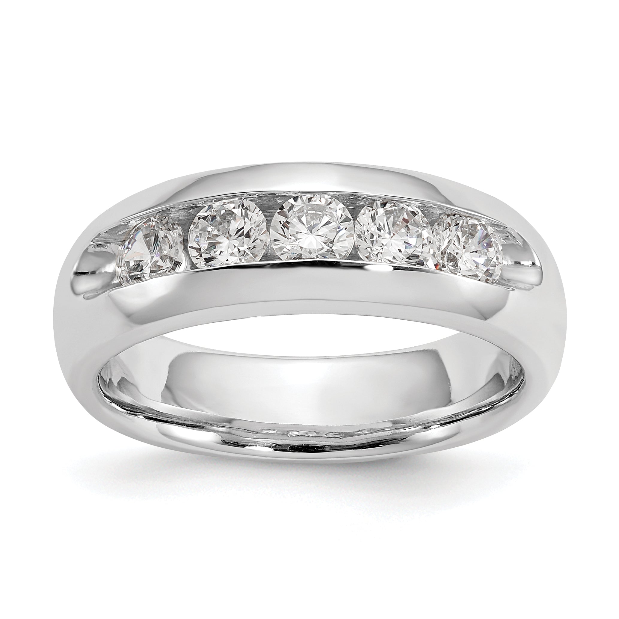 0.75ct. CZ Solid Real 14K White Gold 5-Stone Channel Wedding Band Ring