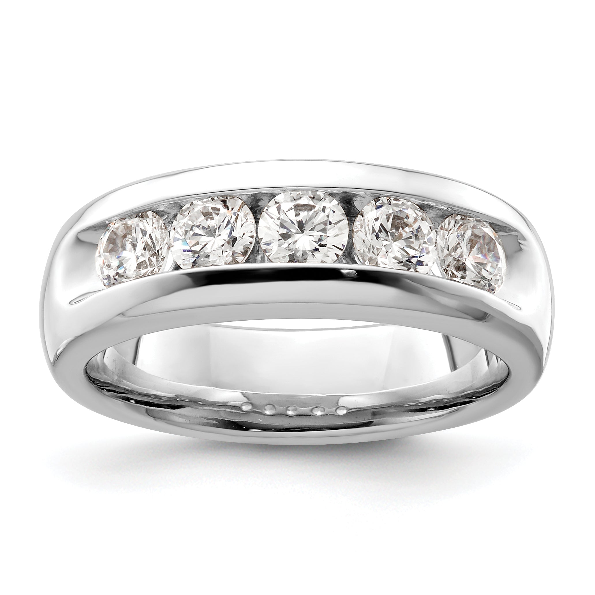 1.00ct. CZ Solid Real 14K White Gold 5-Stone Channel Wedding Band Ring