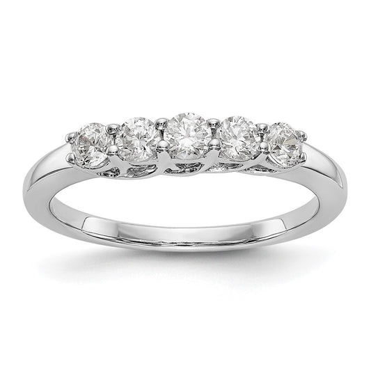 14k White Gold 5-Stone Shared Prong 1/2 carat Complete Round Diamond Band
