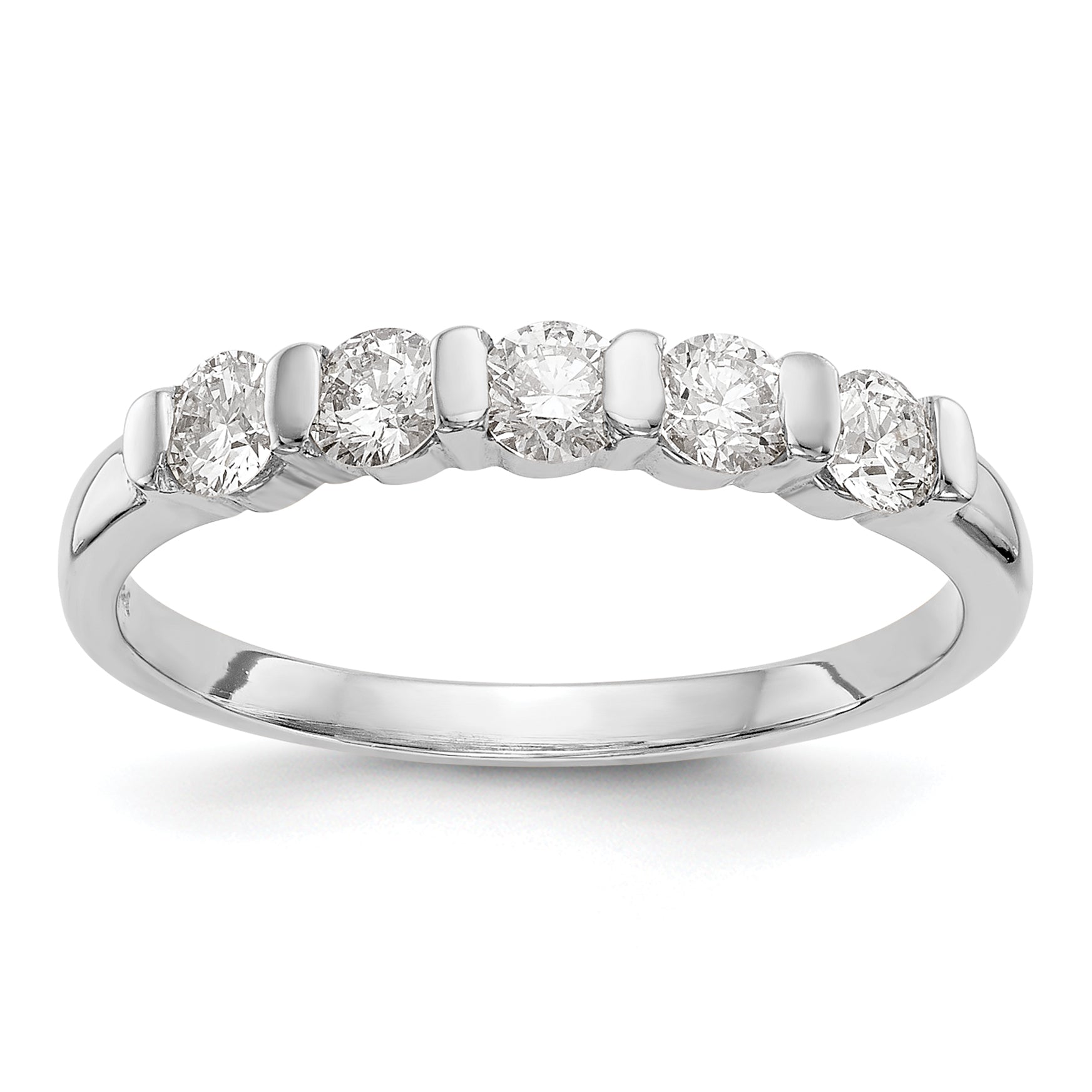 0.47ct. CZ Solid Real 14K White Gold 5-Stone Wedding Band Ring