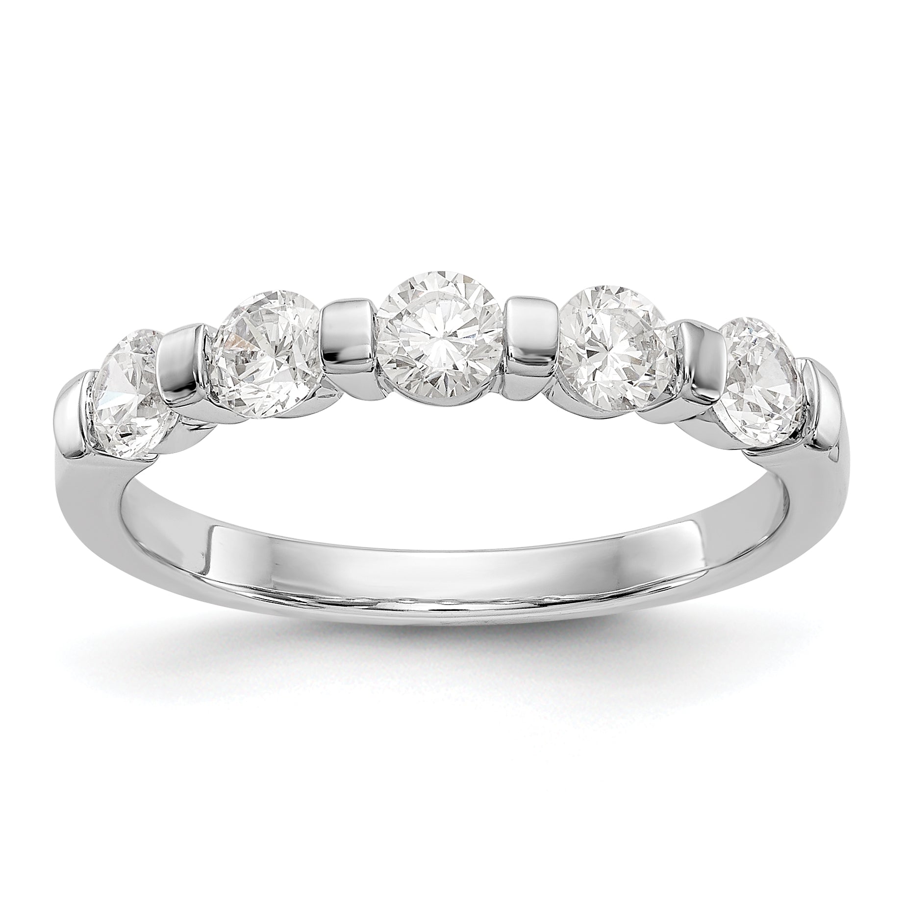 0.75ct. CZ Solid Real 14K White Gold 5-Stone Wedding Band Ring