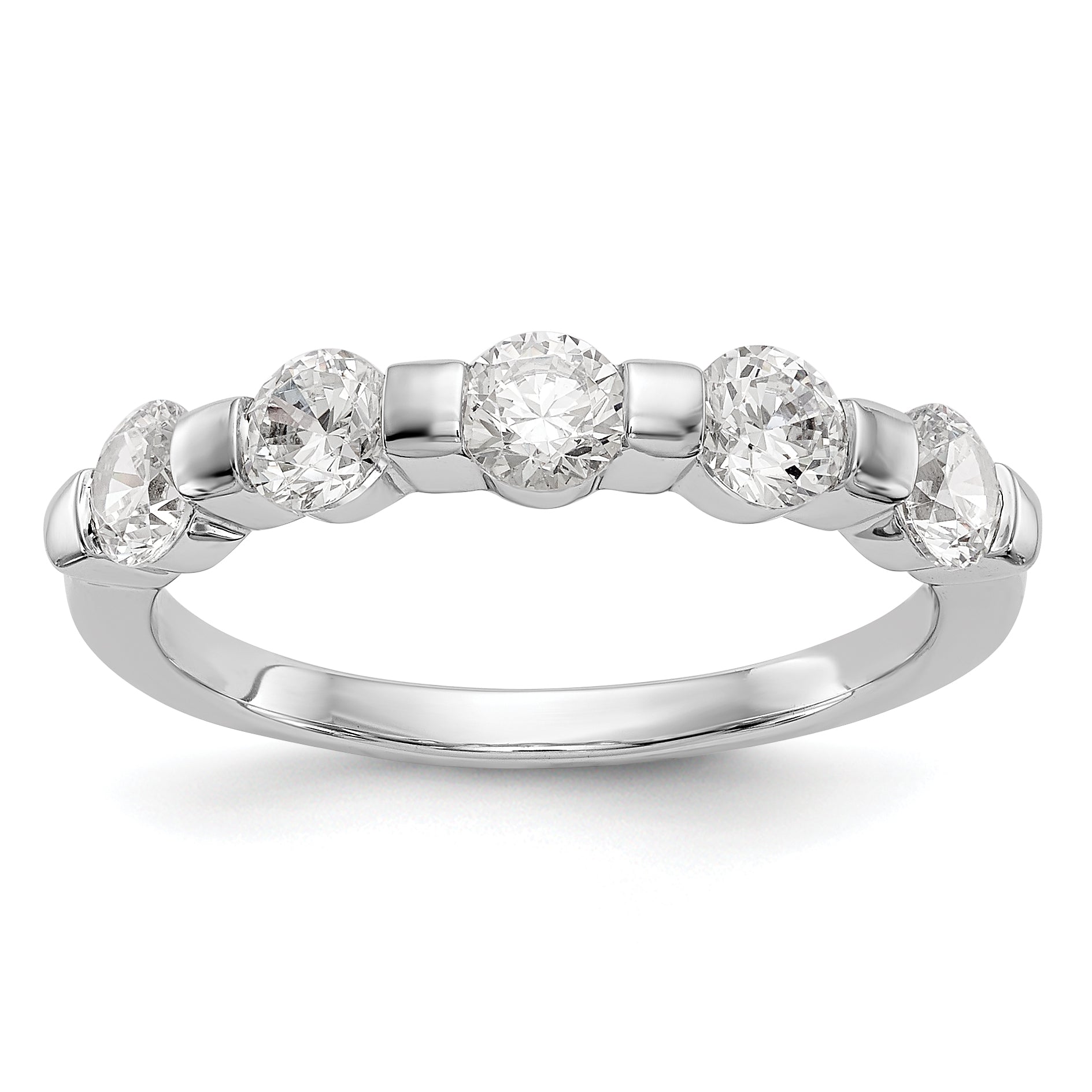1.00ct. CZ Solid Real 14K White Gold 5-Stone Wedding Band Ring