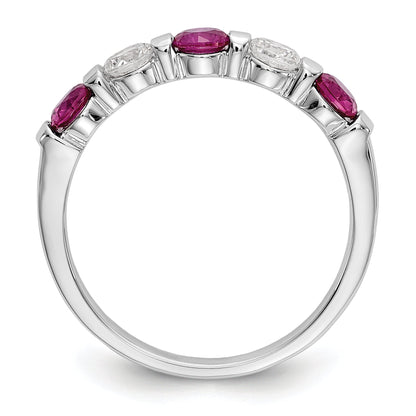 Solid 14k White Gold Simulated CZ w/Simulated Ruby Band