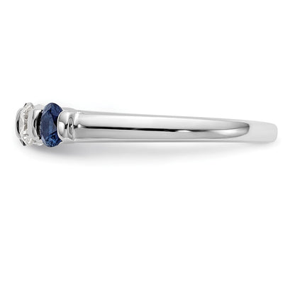 Solid 14k White Gold Simulated CZ w/Simulated Sapphire Band