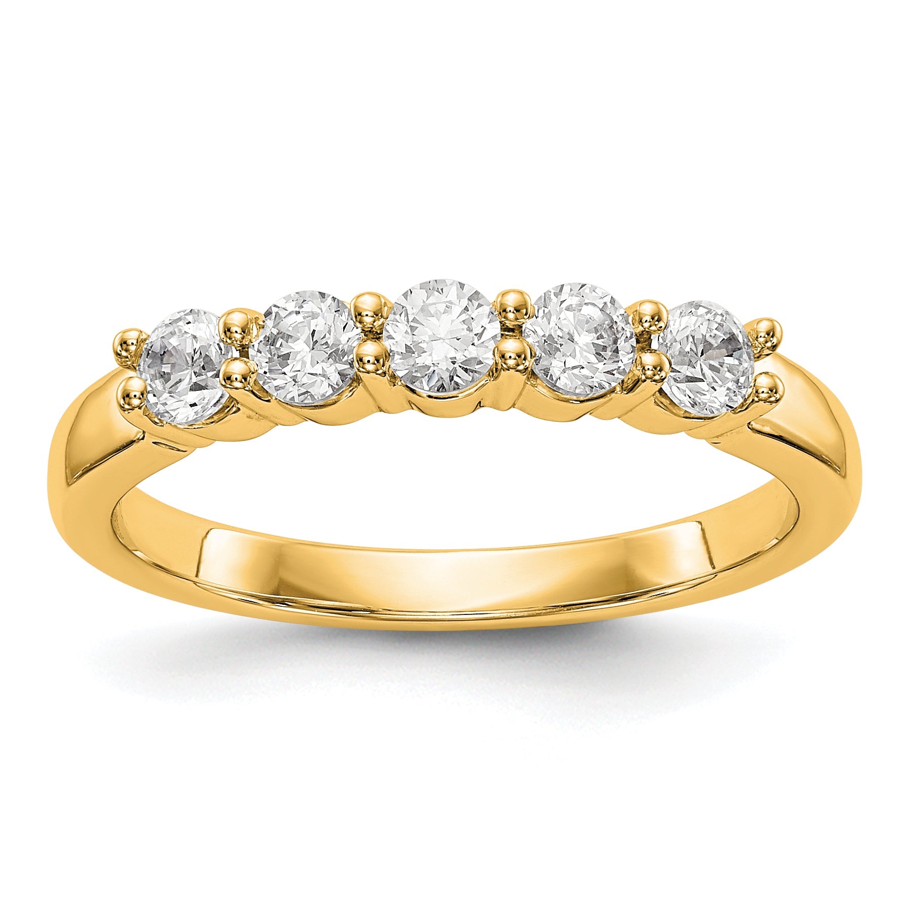 0.50ct. CZ Solid Real 14K Yellow Gold 5-Stone Wedding Band Ring