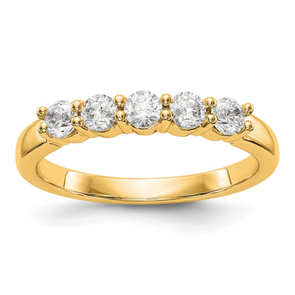0.50ct. CZ Solid Real 14K Yellow Gold 5-Stone Wedding Band Ring