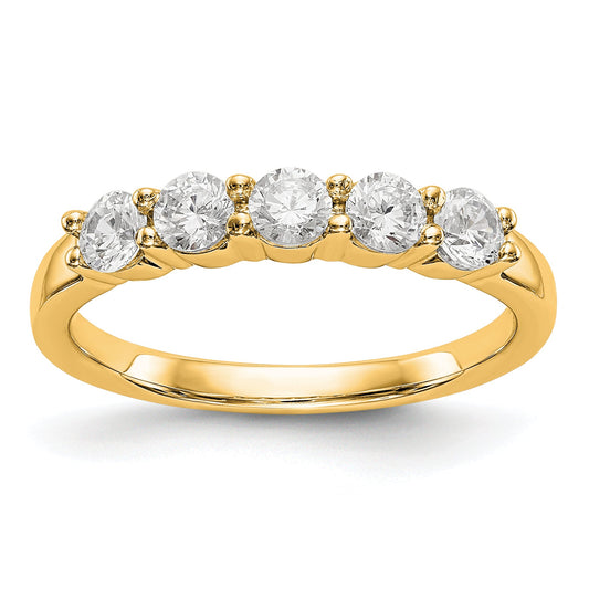 0.64ct. CZ Solid Real 14K Yellow Gold 5-Stone Wedding Band Ring