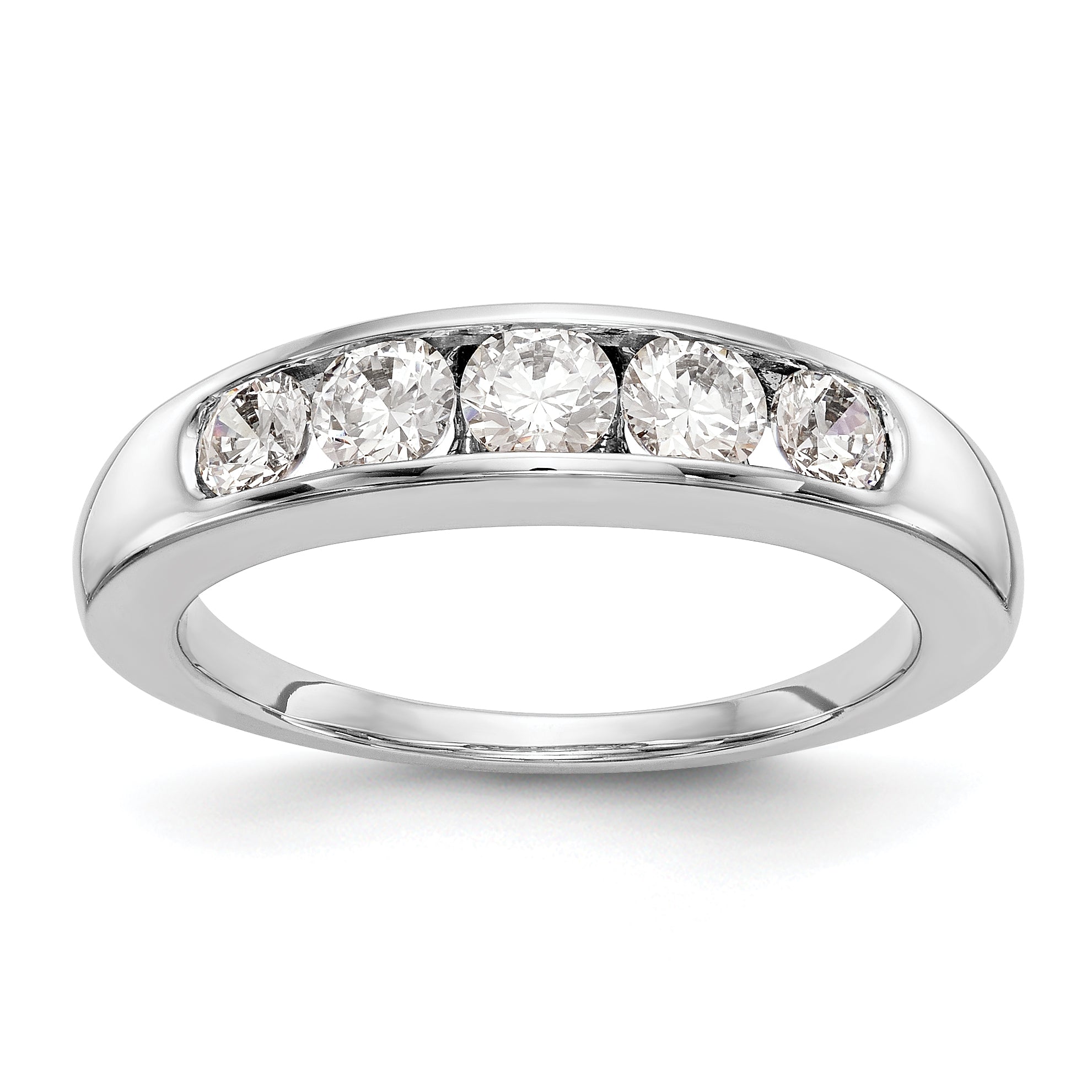 0.75ct. CZ Solid Real 14K White Gold 5-Stone Channel Wedding Band Ring
