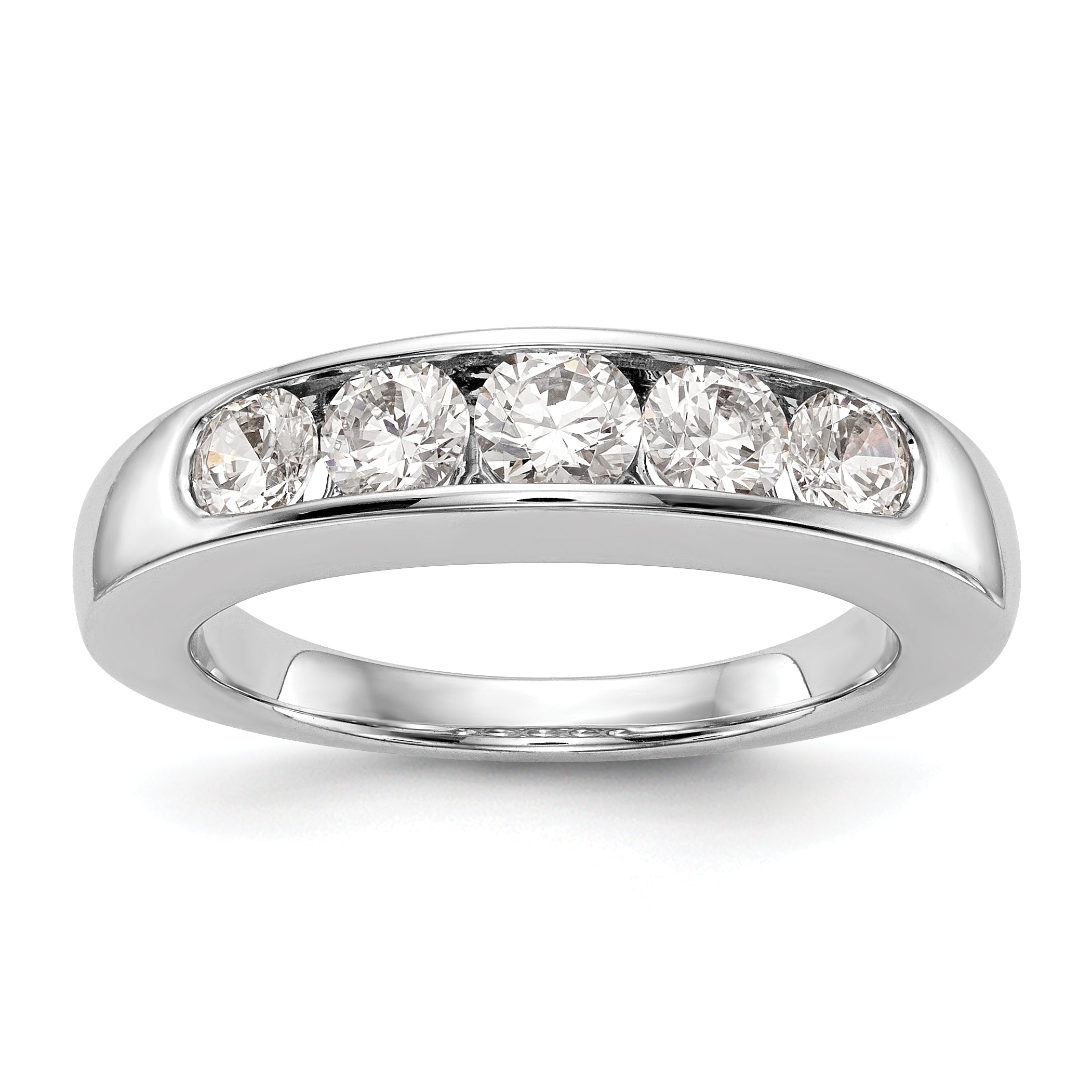 1.00ct. CZ Solid Real 14K White Gold 5-Stone Channel Wedding Band Ring