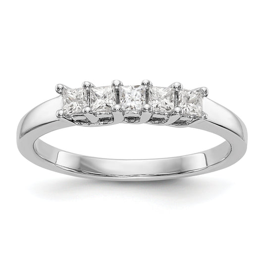 0.35ct. CZ Solid Real 14K White Gold 5-Stone Wedding Band Ring