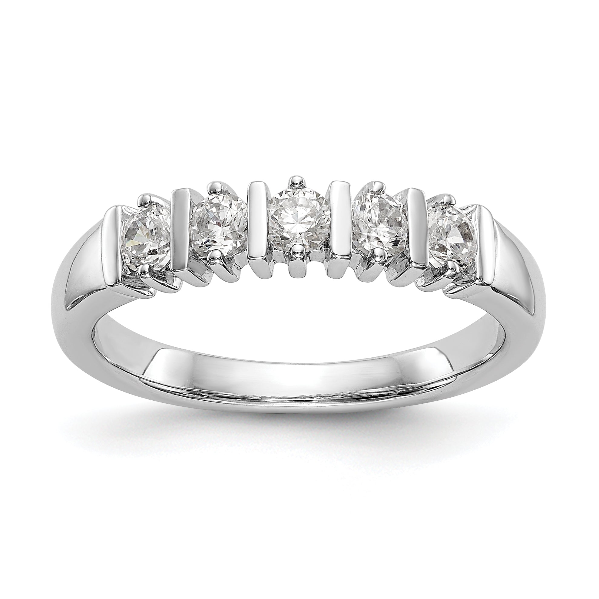 0.50ct. CZ Solid Real 14K White Gold 5-Stone Wedding Band Ring