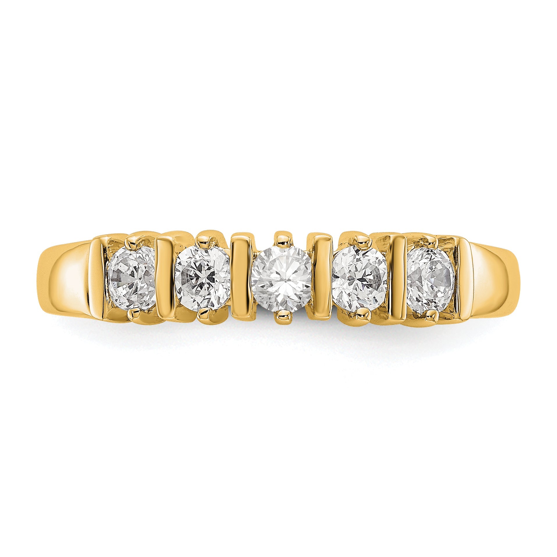 0.25ct. CZ Solid Real 14K Yellow Gold 5-Stone Wedding Band Ring
