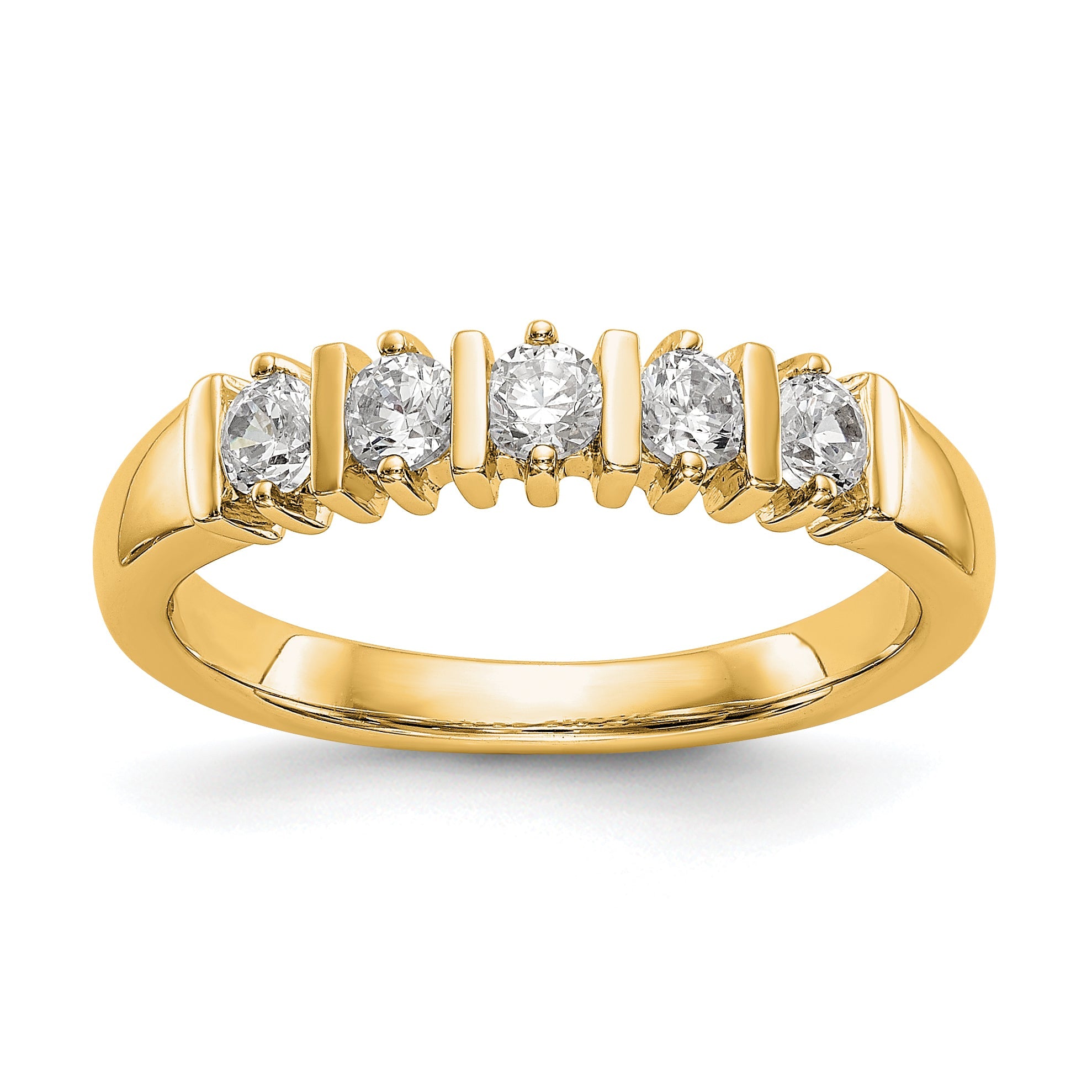 0.47ct. CZ Solid Real 14K Yellow Gold 5-Stone Wedding Band Ring