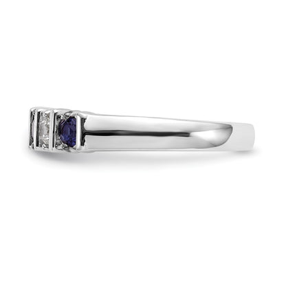 Solid 14k White Gold Simulated CZ w/Simulated Sapphire Band