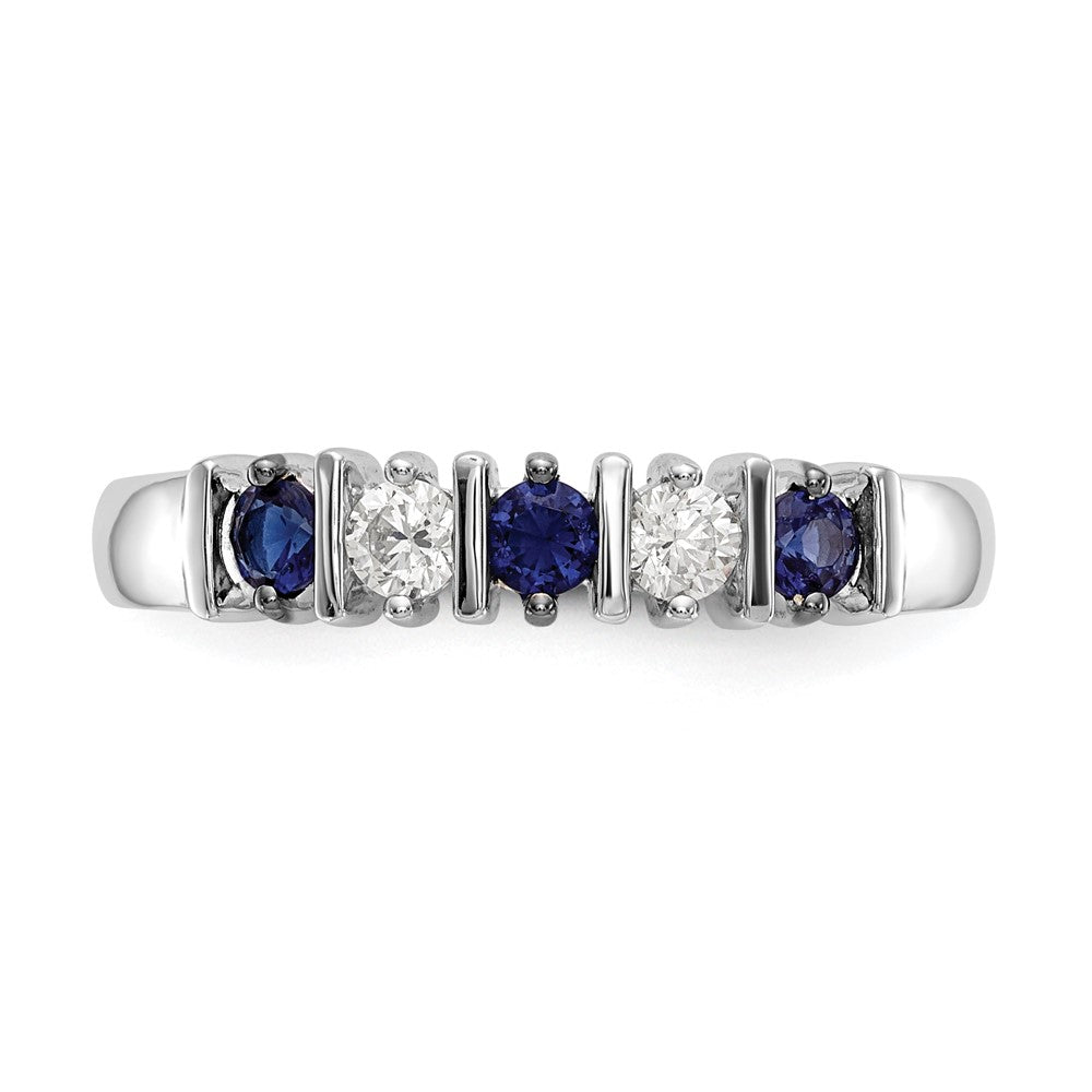 Solid 14k White Gold Simulated CZ w/Simulated Sapphire Band