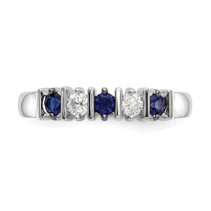 Solid 14k White Gold Simulated CZ w/Simulated Sapphire Band
