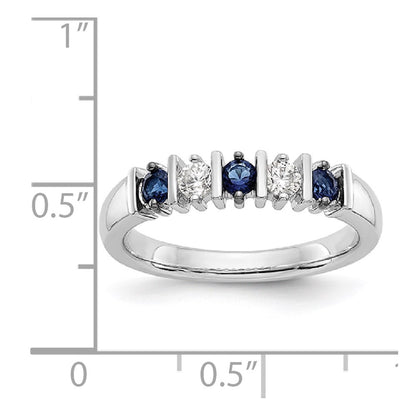 Solid 14k White Gold Simulated CZ w/Simulated Sapphire Band
