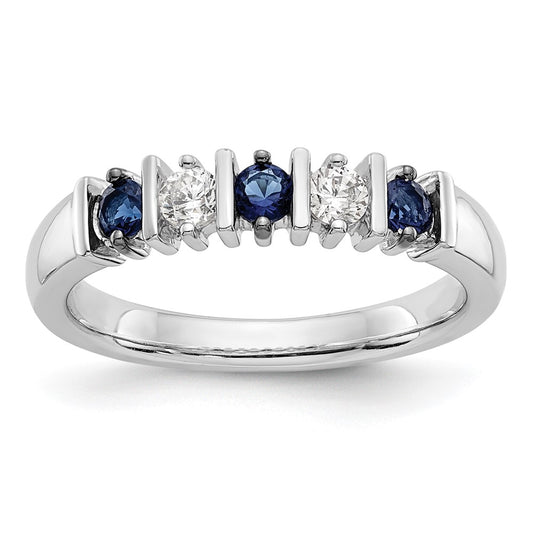Solid 14k White Gold Simulated CZ w/Simulated Sapphire Band