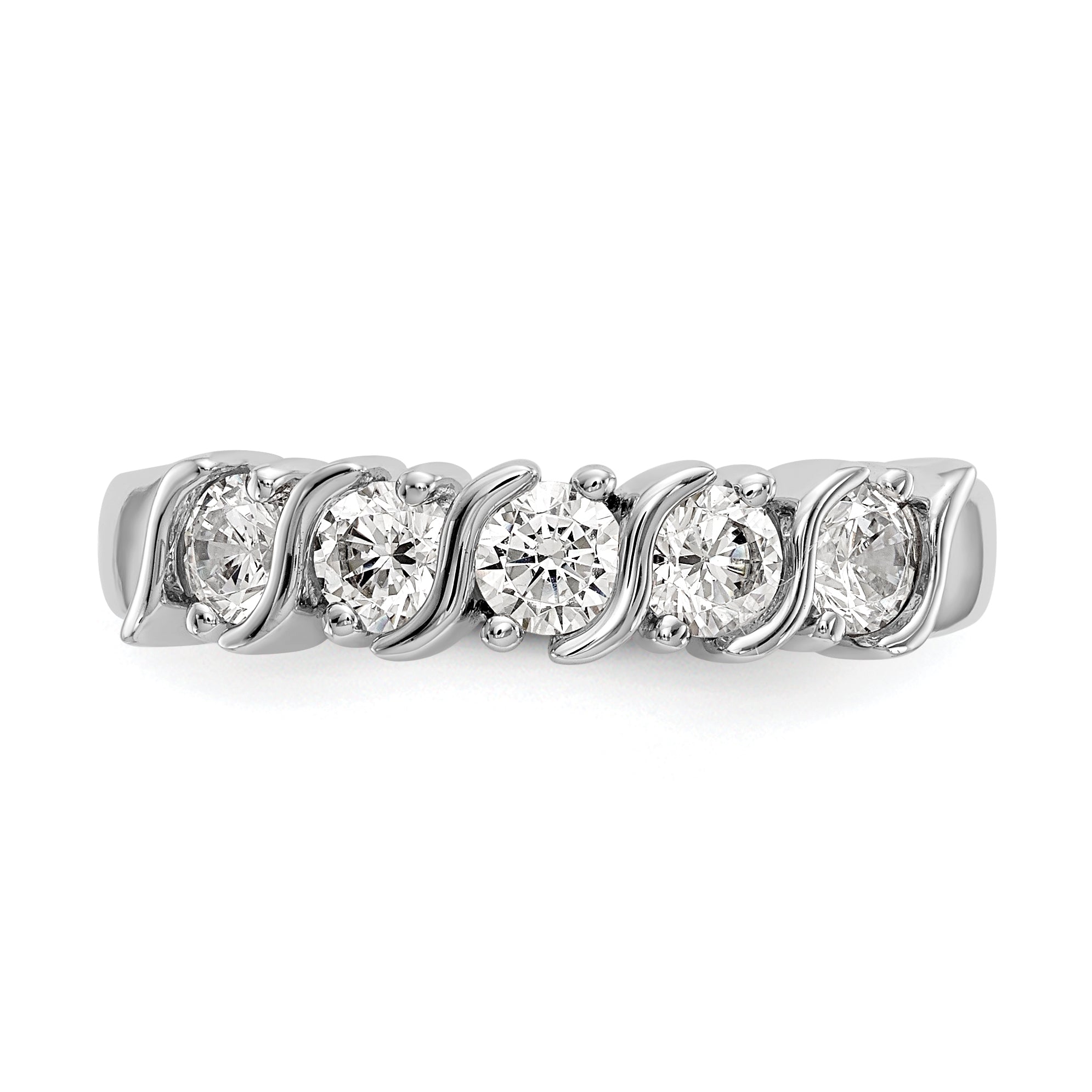 0.75ct. CZ Solid Real 14K White Gold 5-Stone Wedding Band Ring
