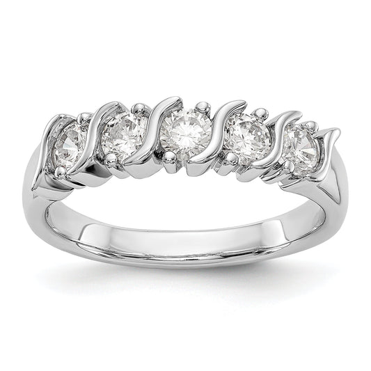 0.75ct. CZ Solid Real 14K White Gold 5-Stone Wedding Band Ring